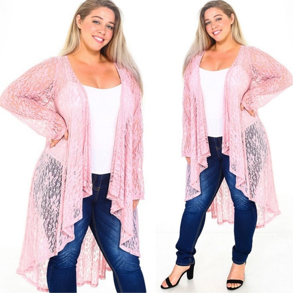 Rose Pink Long Elegant Lace Cardigan - Picture 6 of 7